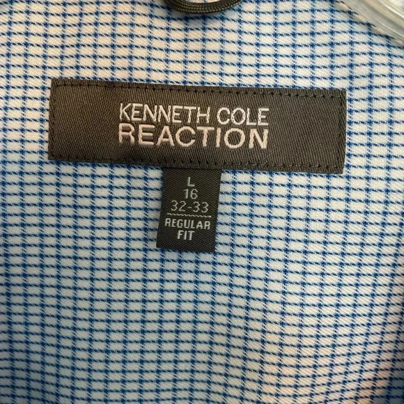 Kenneth Cole Reaction Men's Blue Plaid Long-Sleeve Shirt Size 16, 32-33 sleeves - Picture 3 of 3